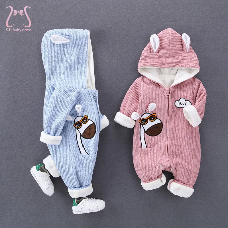 Winter Newborn Cashmere Romper Baby Girl Hooded Infant Children Clothes Onesie Jumpsuit Cartoon Home Warm Toddler Boys Costume