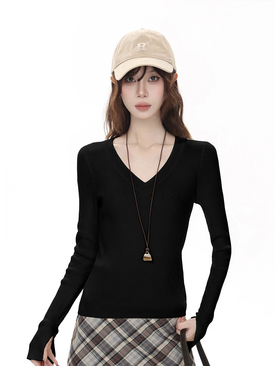 

Slim Fit V-Ne Sweater Women's Winter New Sle Small Size eat Look Waist Cinching Base Layer irt Top Bla Knitted Warm