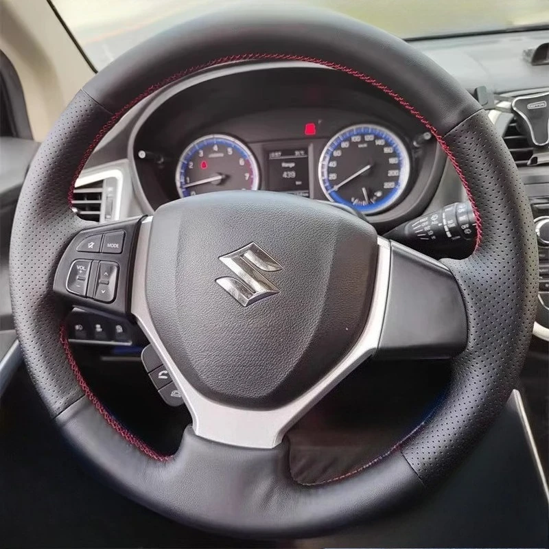 

Черный кожаный чехол на руль автомобиля, сшитый вручную, для Suzuki CELERIO S-CROSS SX4 Vitara 2013-2015, из микрофибры.
