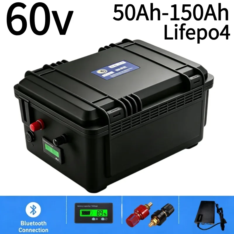 Long Life Deep Cycle 60V Lithium Iron Phosphate Battery Pack 50Ah-150Ah Integrated Smart BMS LiFePO4 Battery With 6-7KW Maximum