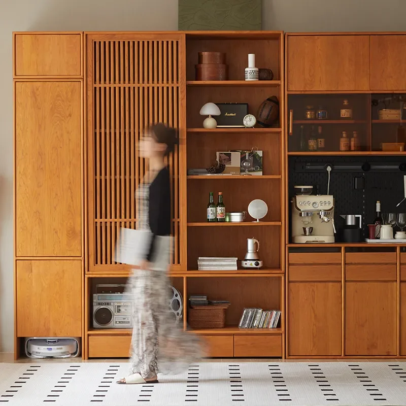 Locker living room floor-to-ceiling solid wood art style small apartment cherry wood