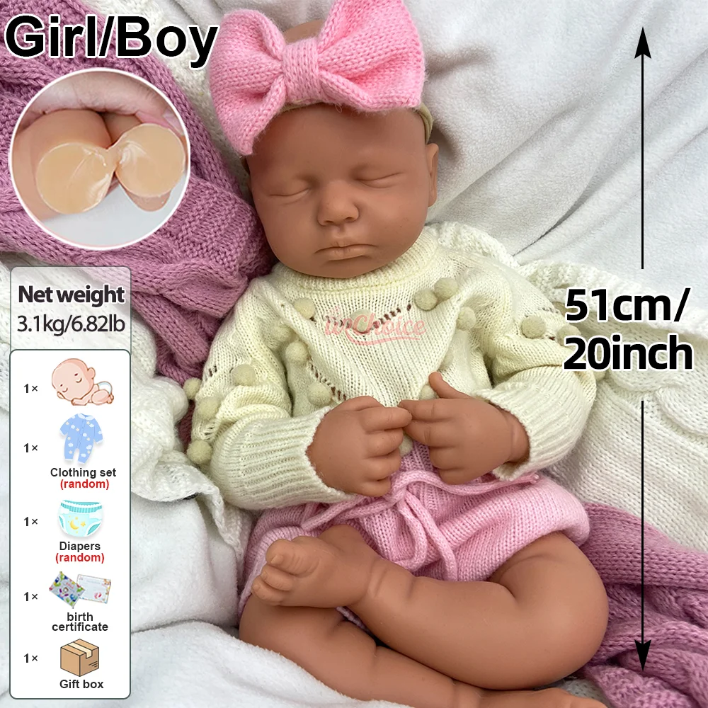 20" donkere huid Loulou siliconen herboren babymeisje/jongen geschilderd/ongeverfd realistisch schattig zichtbare aderen pop kinderen verjaardagscadeau