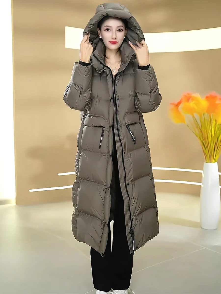 Faionable Casual de gama alta blanco Du down Jaet abrigo largo de moda para mujer con capucha cuello levantado invierno nueva llegada