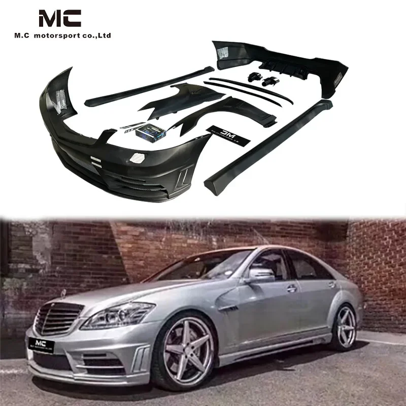

Front Rear Bumper Side Skirts Fenders Vents Spoiler Wing Tail Pipes LED Lights Wald Wide Body Kit for Mercedes W221 S63 S65 AMG