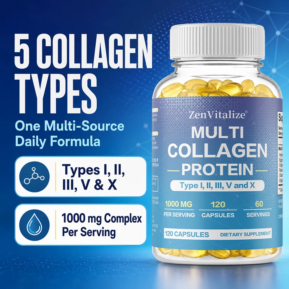 Multi Collagen Peptides Capsule - Types I, II, III, V, X Hydrolyzed Peptides Supports Hair, Skin, Nails, Joints, Bones Health