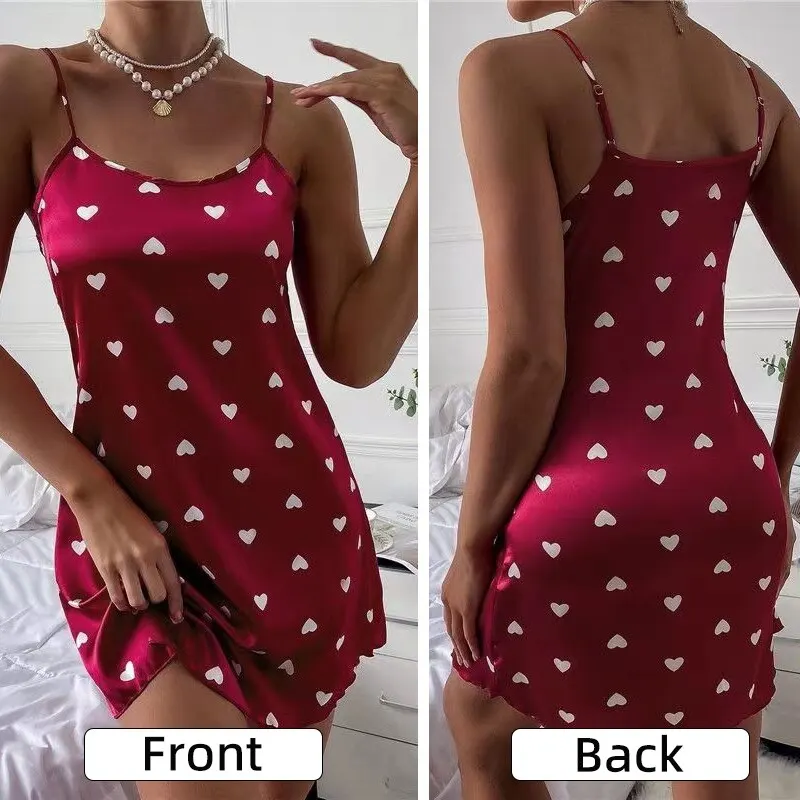 Women Sexy Ice Silky Pajamas Nightgowns Nightdress Slip Skirt L XL XXL Red Black Low Cut Comfortable Casual Summer