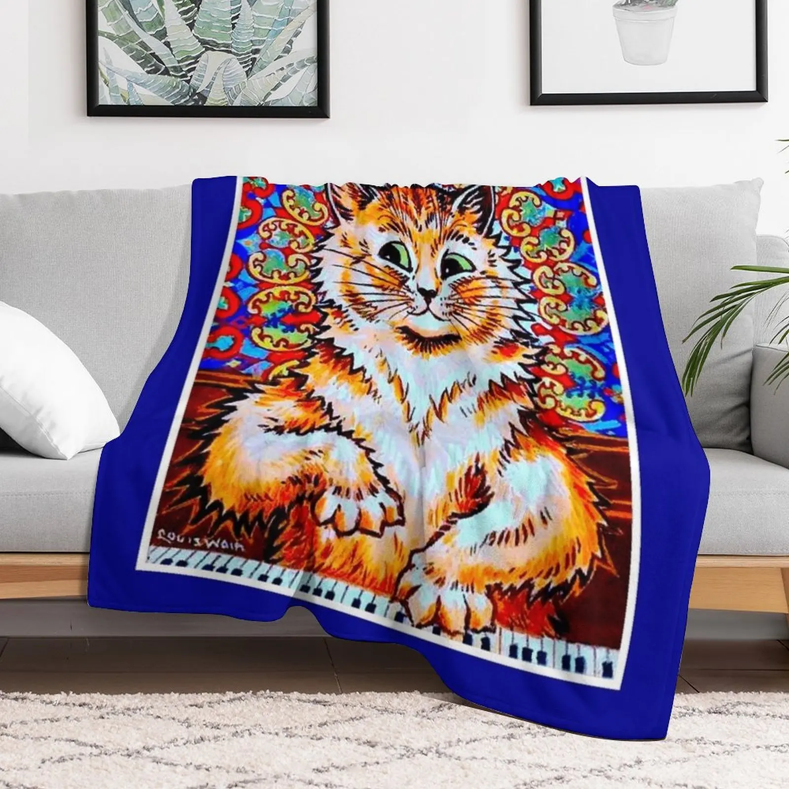 

CAT PLAYING A PIANO : Vintage Psychedelic Abstract Louis Wain Print Throw Blanket Polar Multi-Purpose Decoratives Large Blankets