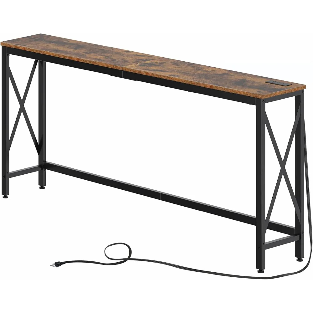 

Console Table with Power Outlet, Narrow Sofa Table, 70.8" x 11.8" Farmhouse Table Behind Sofa Couch Hallway