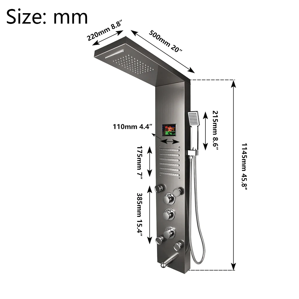 YANKSMART LED Bathroom Shower Faucet SPA Massage Jet Digital Display Shower Panel Column System Waterfall Rain Bidet Sprayer Tap