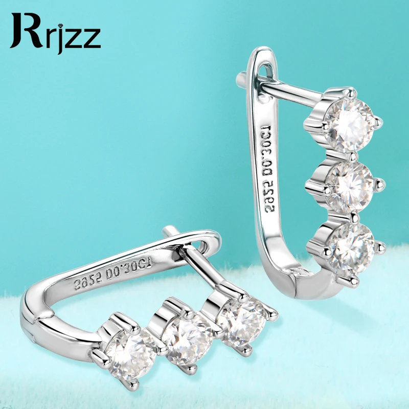 

Rrjzz Classic U-shape All Moissanite Hoop Earring Exquisite 925 Sterling Silver Women Engagement Earring for Female Fine Jewelry