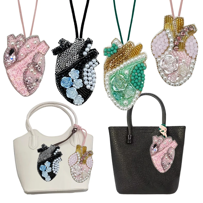 

Подвеска в форме сердца, нашивки из бисера, сумка, брелок, подвески, красивая подвеска ручной работы, украшение, цветы на сердце, подвеска из бисера с веревкой, сделай сам