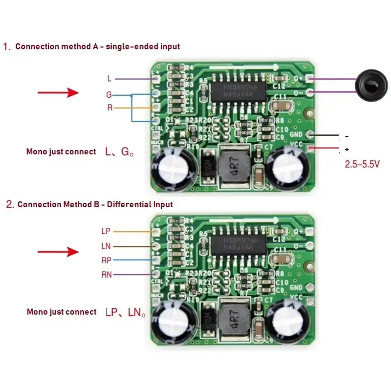 Differential Amplifier Board Digital Class AB D Mono Audio Power Amplifier HT8692 DC 3.3V 5V 2*5W NEW