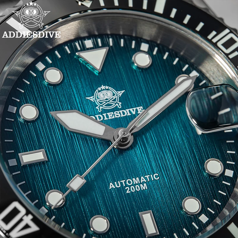 Addiesdive relógio mecânico automático masculino 200m à prova dwaterproof água vidro safira moldura cerâmica luminosa relógios de aço inoxidável masculino