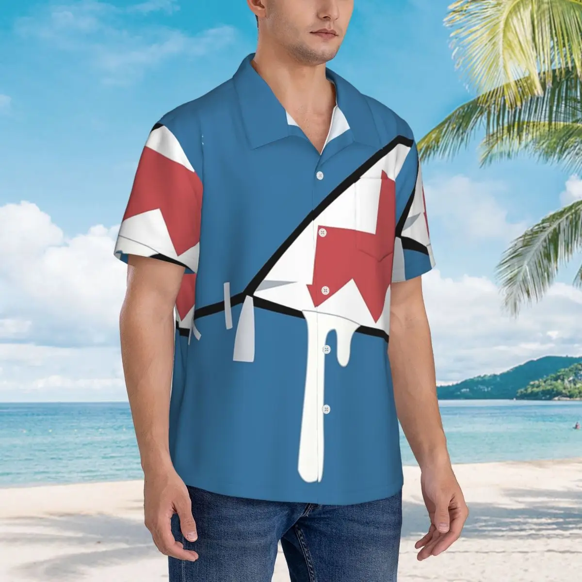 Gawr Gura Shark Mouth Herrenhemden, hawaiianisches Kurzarmhemd, lässige Reversoberteile für den Sommerstrand