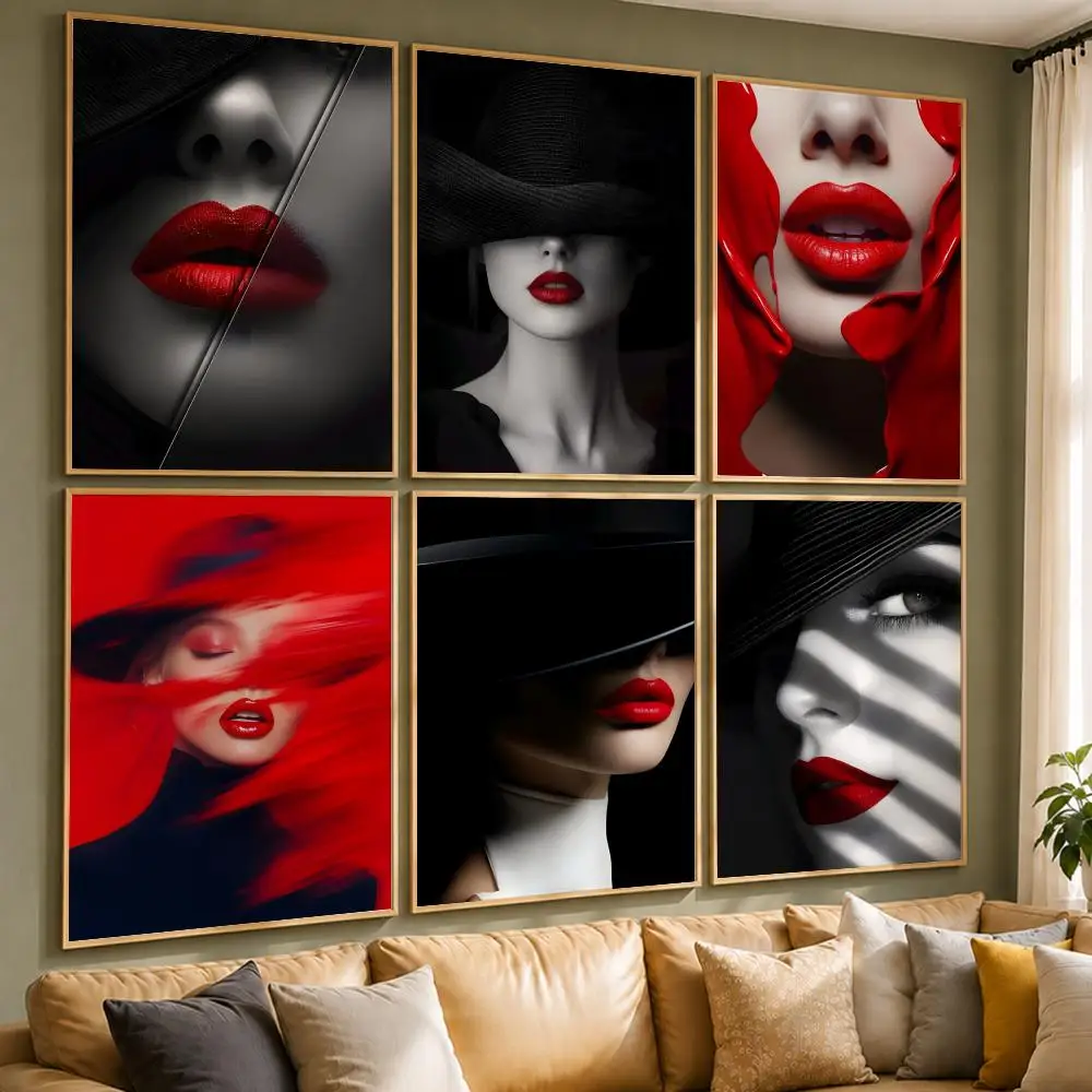 Cool Art R-Red LipsS Poster Vintage Retro Anime Poster Stickers Peel and Stick Wall Art Home Decor