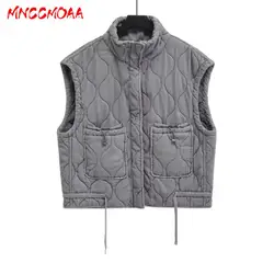 MNCCMOAA 2023 Winter Women Fashion Loose Stand Collar Sleeveless Pocket Parkas Vest Coat Female Solid Color Casual Tank Top