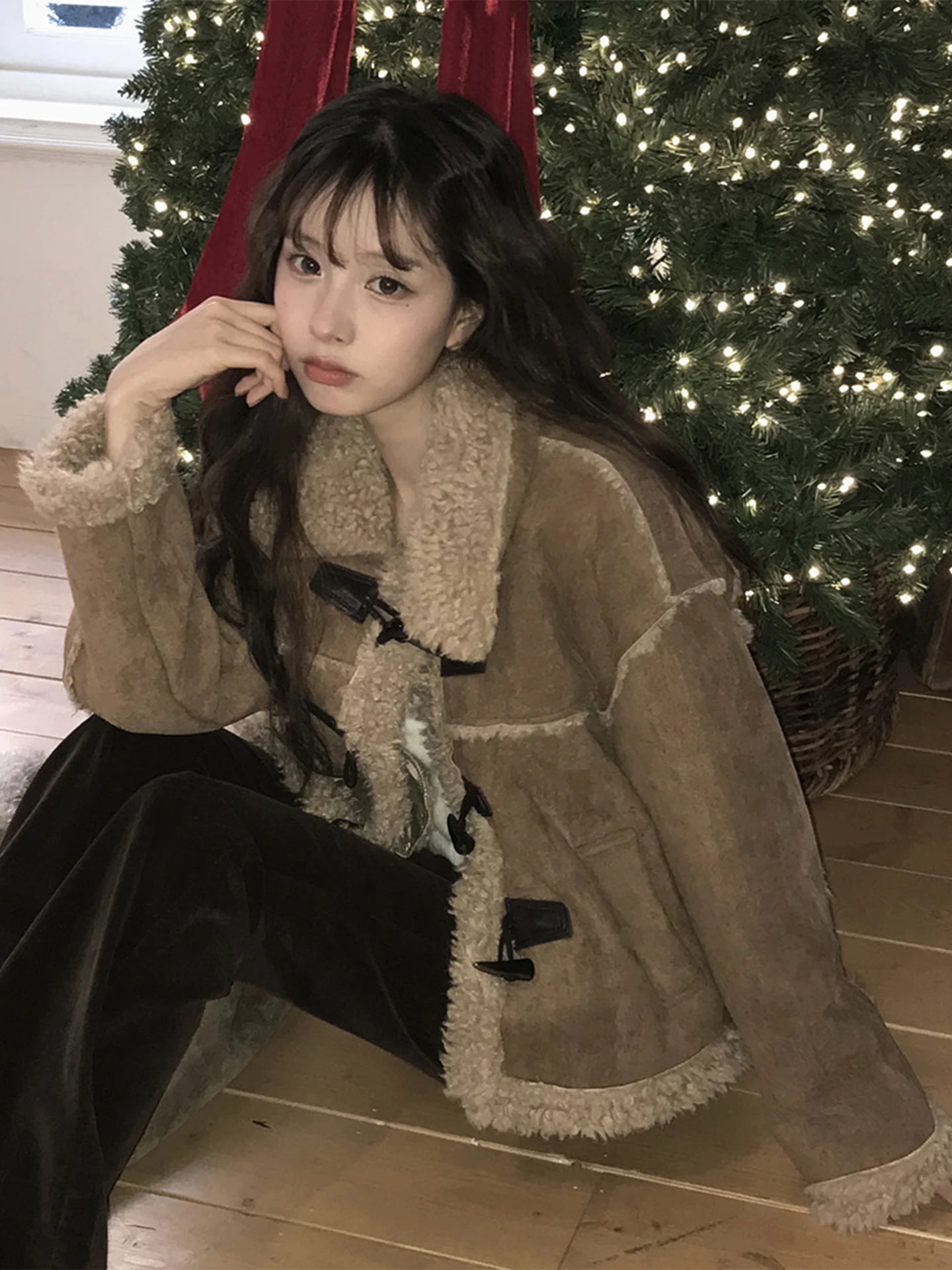 

Retro Sle eepskin Coat Women's Thiened Warm Cotton Jaet Spring Autumn Winter Seasonal Long Sve Button Closure