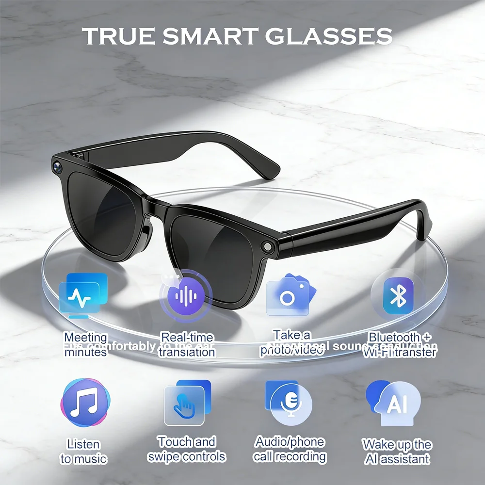AI Smart Glasses 8MP Cam Rec 100+ Lang Translator BT Call Music Sunglasses Unisex 2026