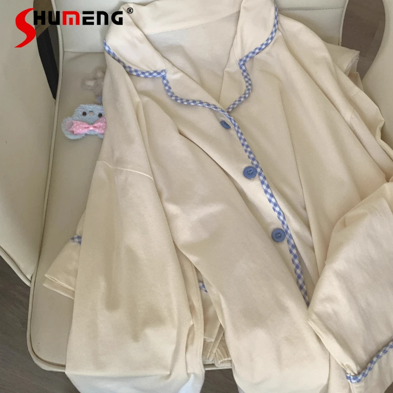 

Simple Pure Cotton Women's Pajamas Spring Autumn Long Sleeve Casual Homewear Set Female Japanese Style Sleep Wear Suits