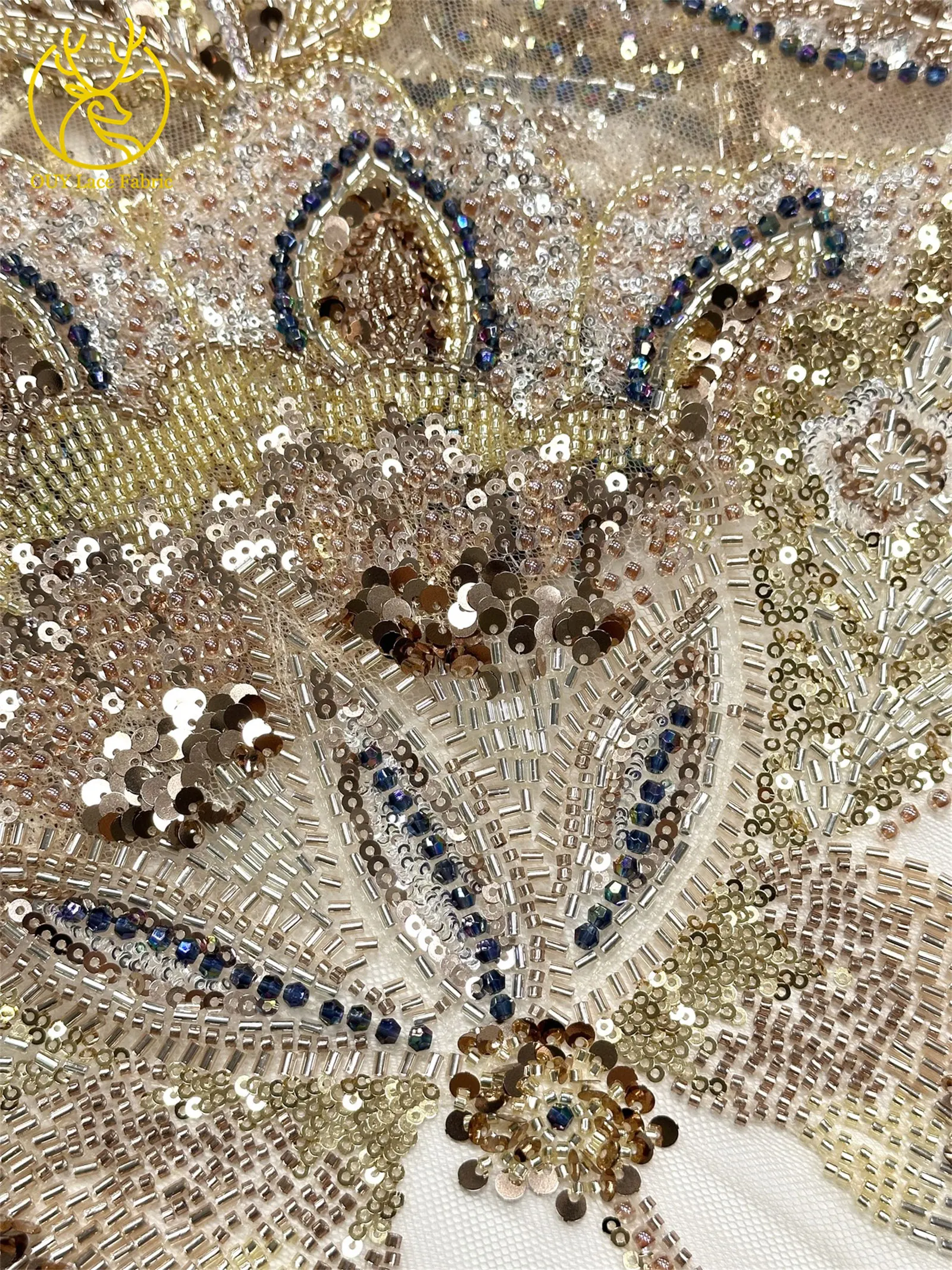 Nigerianischer schwerer Perlenstickerei-Blumen-Spitzenstoff 2026 – Französischer Pailletten-Perlen-Tüll-Spitzenstoff für Hochzeitskleider zum Nähen – Detail 11