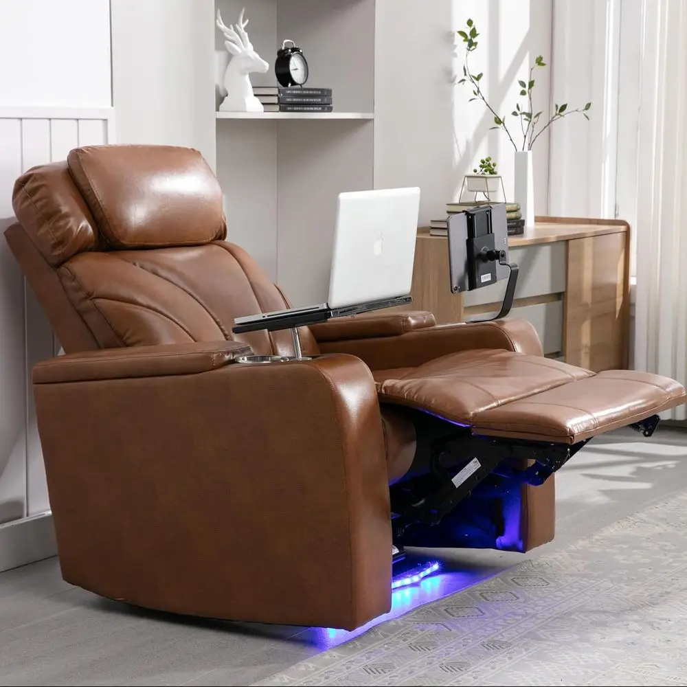 

Bluetooth Speaker Electric Recliner Chair with USB Ports, Cup Holder, Arm Storage, LED Lights, and Removable Tray Table