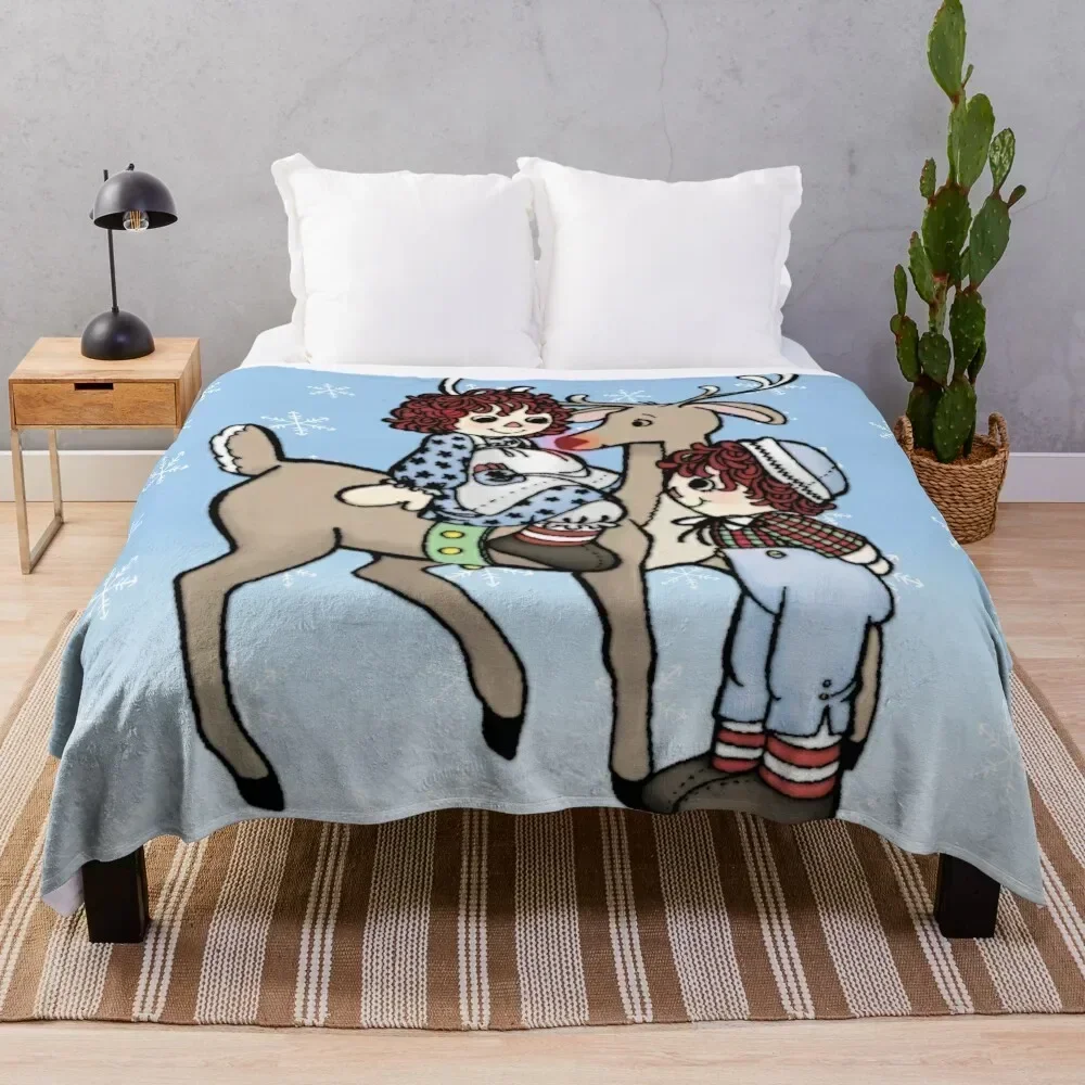 

Raggedy Ann and Andy with Rudolph Throw Blanket Moving decorative Bed Furrys Blankets