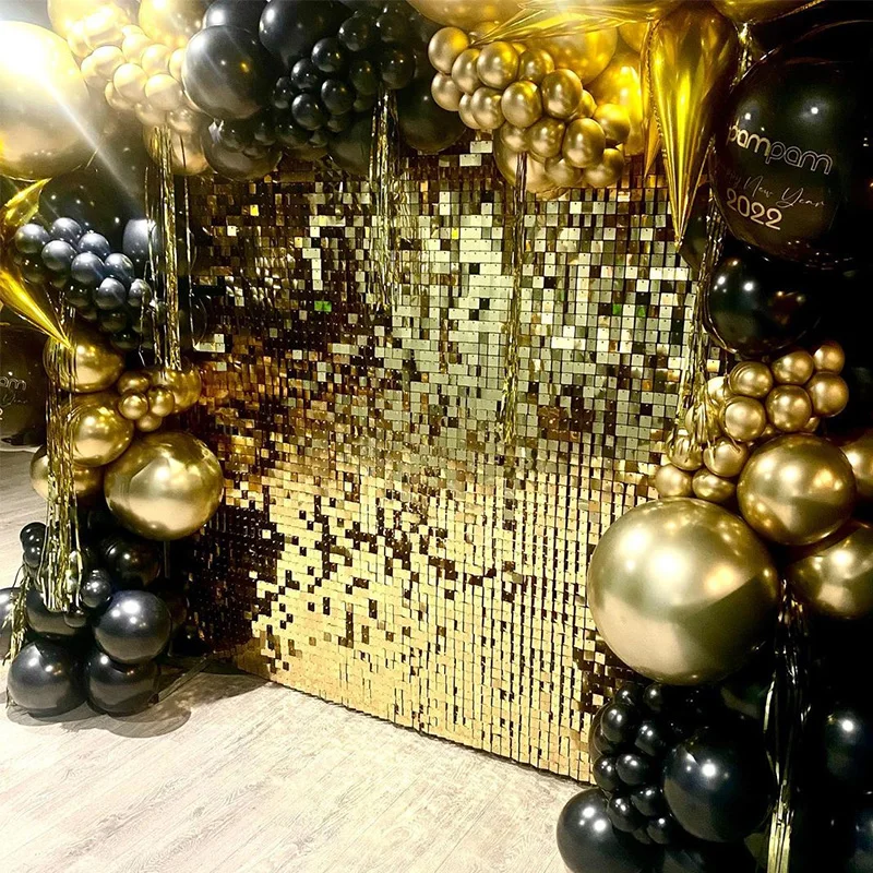 Decorazione da parete luccicante con paillettes dorate pannello a griglia trasparente supporto per fondale festa Birday sfondo lucido compleanno