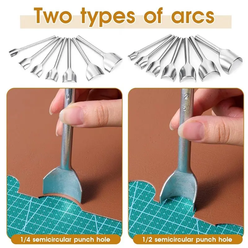 مجموعة خرامة زاوية جلدية بمقاسات ABBP-14 مع مطرقة مطاطية مزدوجة الجوانب، حقيبة محفظة بحزام نصف دائري/رباع مستدير يمكنك صنعها بنفسك