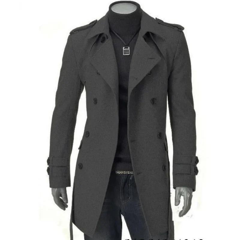 

Trench Coat Epaulet Mid-Length Double-Breasted Trend Autumn Blends Jackets Men Winter Coat Fashion Woolen Coat Jackets Outwear