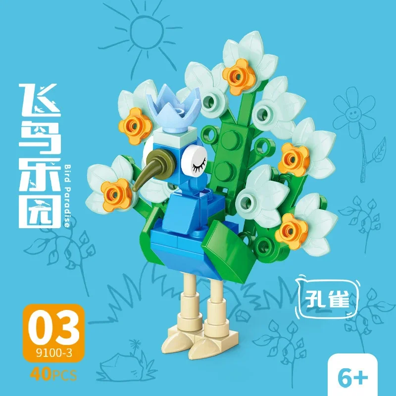 Bricks Animal Bird Paradise Crow Parrot Peacock Eagle Flamingo Building Blocks Kit 10in1 Kids Toy Model Children Gift Girl