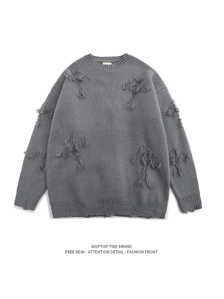 

Thiened Men's round Ne Sweater Autumn Winter Hole Design Casual Sle Teenagers Boy's Faion Brand High Street American ...