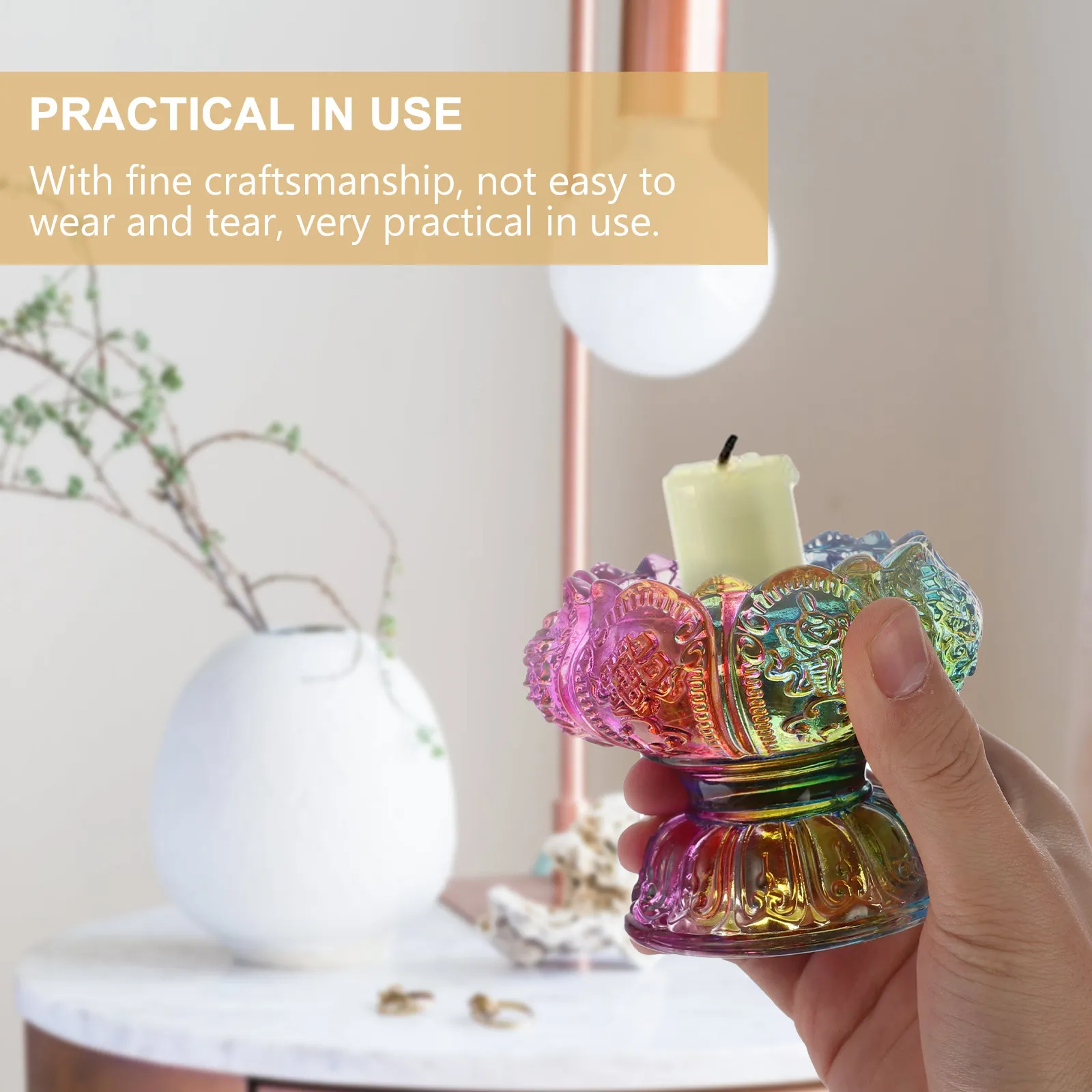 2Pcs Glazed Lotus Butter Lamp Holder Holder Buddha Candlestick Buddha Supply Table Decor Scene Layout