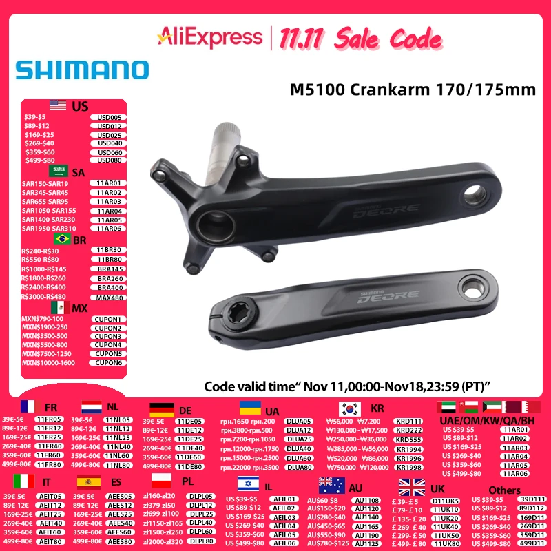 SHIMANO Deore M5100 Crankarm 10 11 Speed 170mm 175mm For Mountain Bike Bicycle Original Bicycle Parts