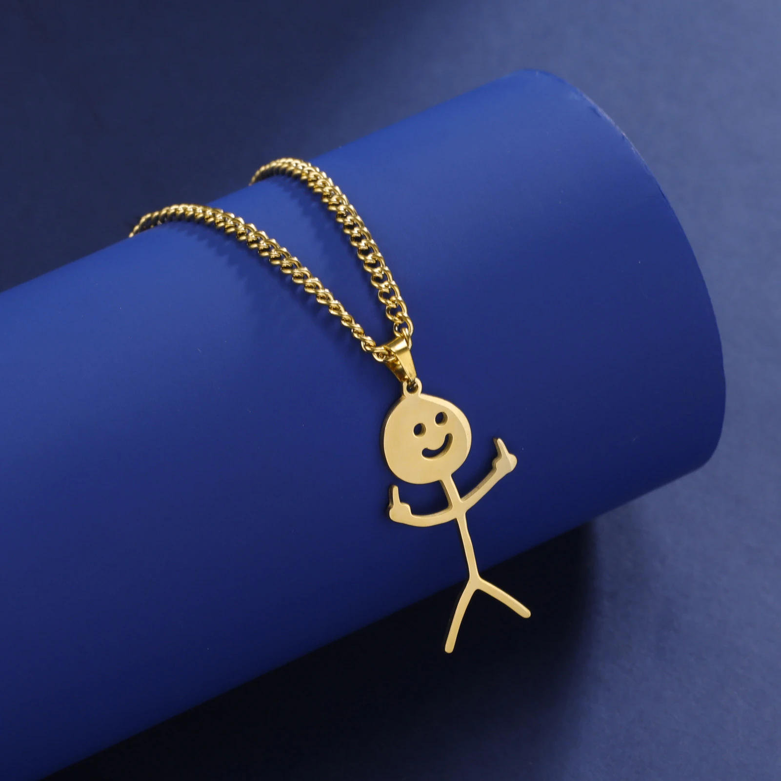 Skyrim Hip Hop Doodle Halskette für Männer Frauen Edelstahl Lange Hals Kette Mode Mittelfinger Stickman Schmuck Neu – Detail 10