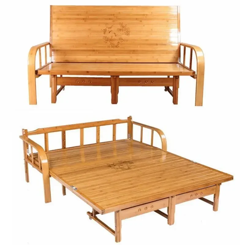 Bamboo bed simple folding bed sofa dual-purpose single household double multi-functional office durable
