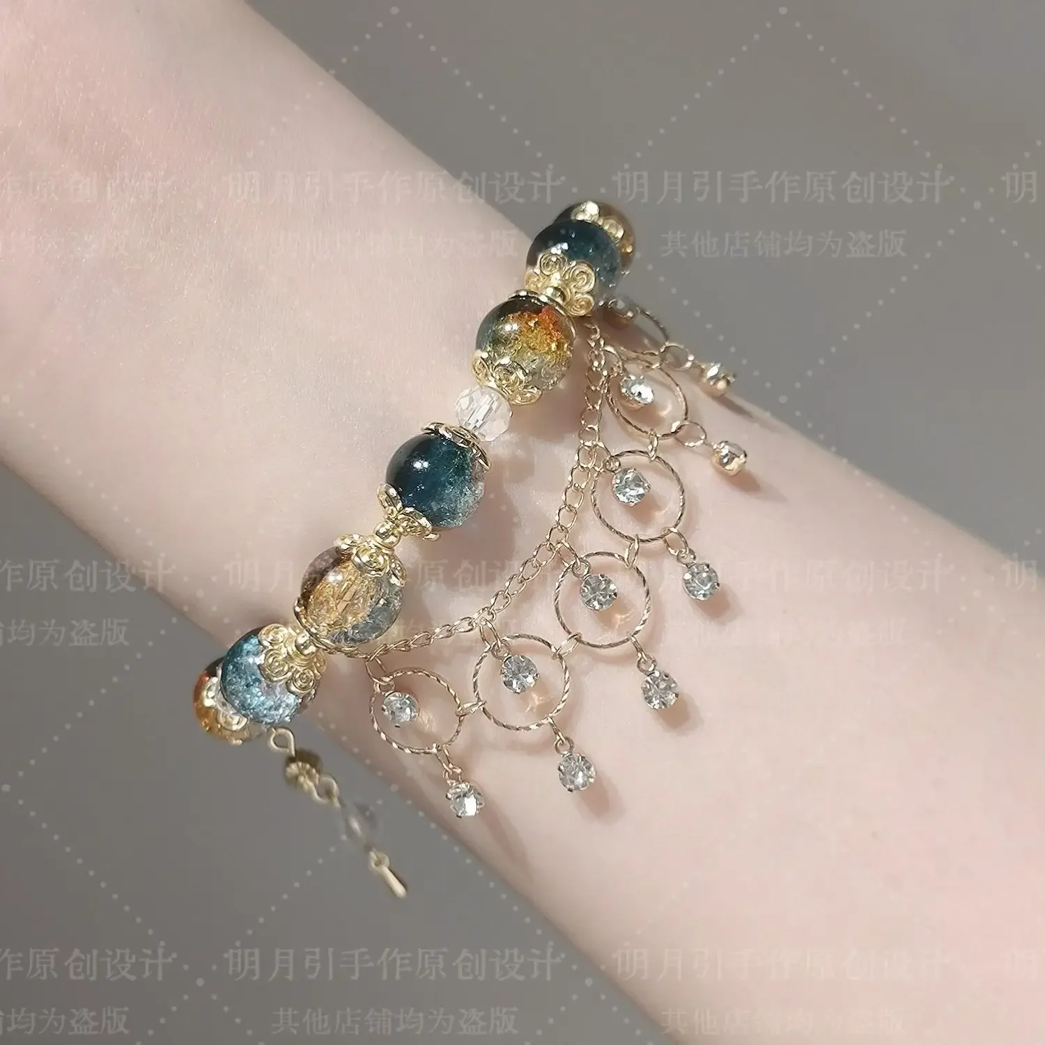 

Vintage Design Dunhuang Style Coloured Glaze Bracelet Female Creative Personality Hanfu Accessories Girlfriend Hand Rope Gift