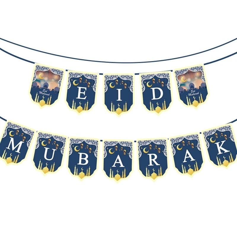 

Eid Mubarak for Banner Moon Star Castle Pendant Hanging Ornament Pull Flag for Islamic Muslim Ramadan Party Decoration Supplies