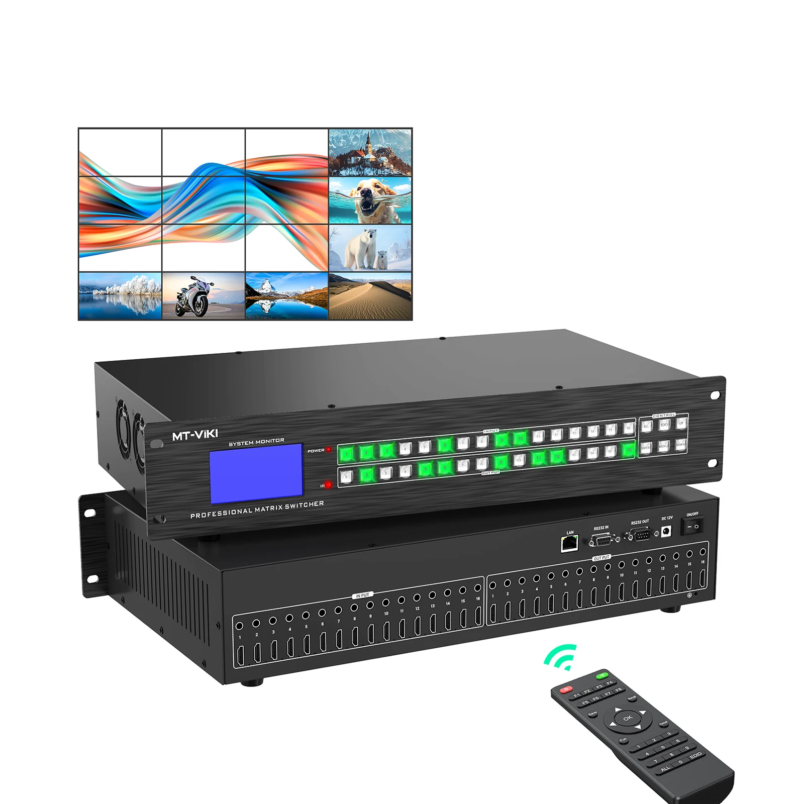 Seamless 4K60Hz HDMI Matrix Switcher 16X16, Support Video Wall/180° Rotation/EDID/WEBGUI/Audio Extraction