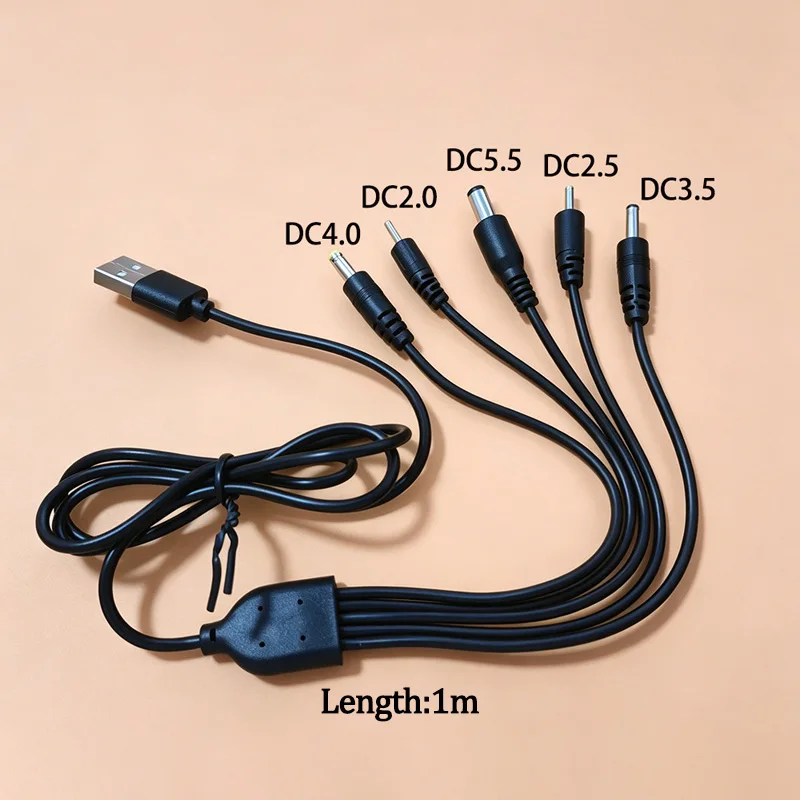 1PC Universal USB to DC Multi Tip Power Cable, Type-C/Micro/Mini USB & DC 2.0/2.5/3.0/3.5/4.0/5.5mm Plugs for Electronics