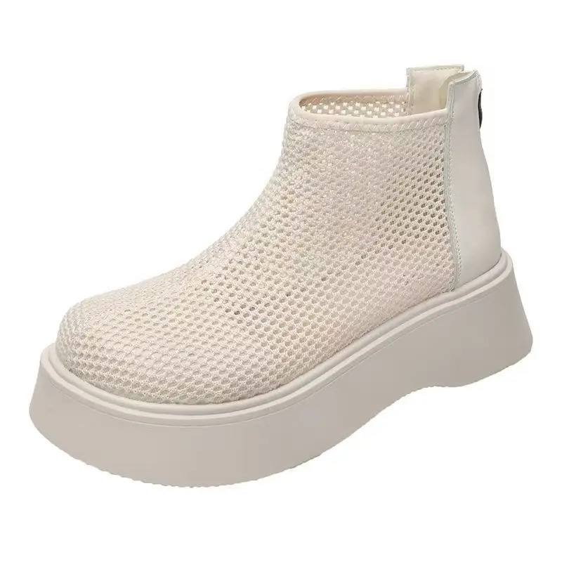 

2026 Summer Mesh Boots Women Hollow out Cool Boots British Breathable Ankle Boots Female Fashion Motorcycle Shoes Sandals