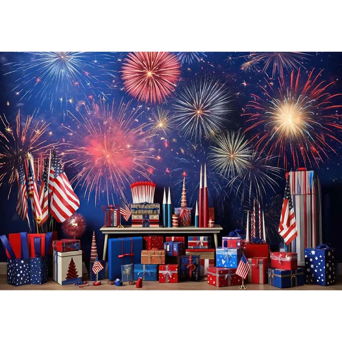 Allenjoy 4th of July Patriotic Fireworks Backdrop