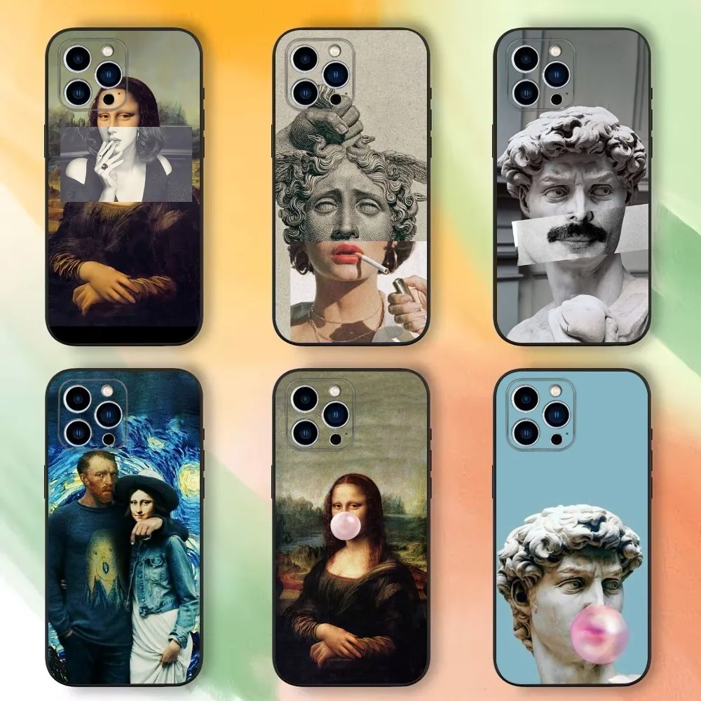 Art David Mona Lisa  Phone Case For iPhone 16,15,14,13,12,11 Plus,Pro Max,XS,X,XR,SE,Mini,8,7，Soft Silicone Black Cover