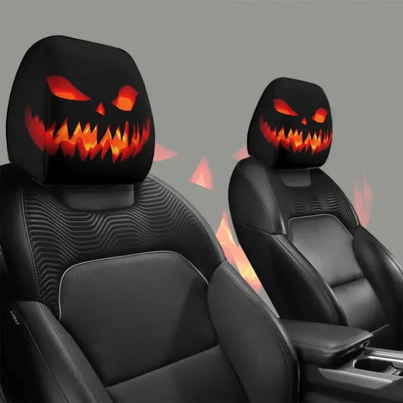 

2pcs Pumpkin King Headrest Covers Fit for Cars Trucks Halloween Car Decor Accessories Playful Design Easyinstall Feature