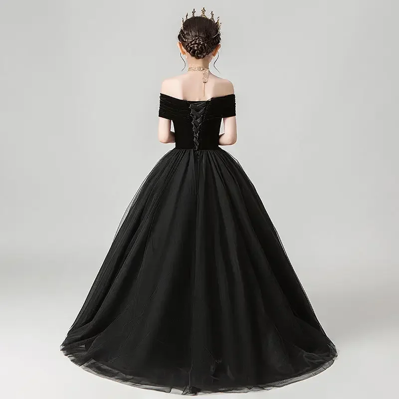 Elegante abito da sera per ragazze abiti da comunione per feste Quinceanera neri per ragazze costumi per bambini per ragazze abiti da ballo