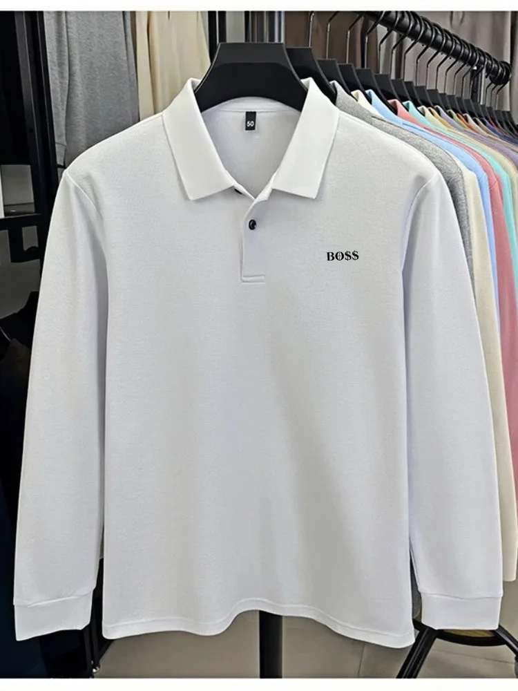 الراقية العلامة التجارية قميص بولو مطبوع بأكمام طويلة 100% القطن الخالص الرجال أفضل الخريف البند الجلد ودية مريحة تي شيرت غير رسمي