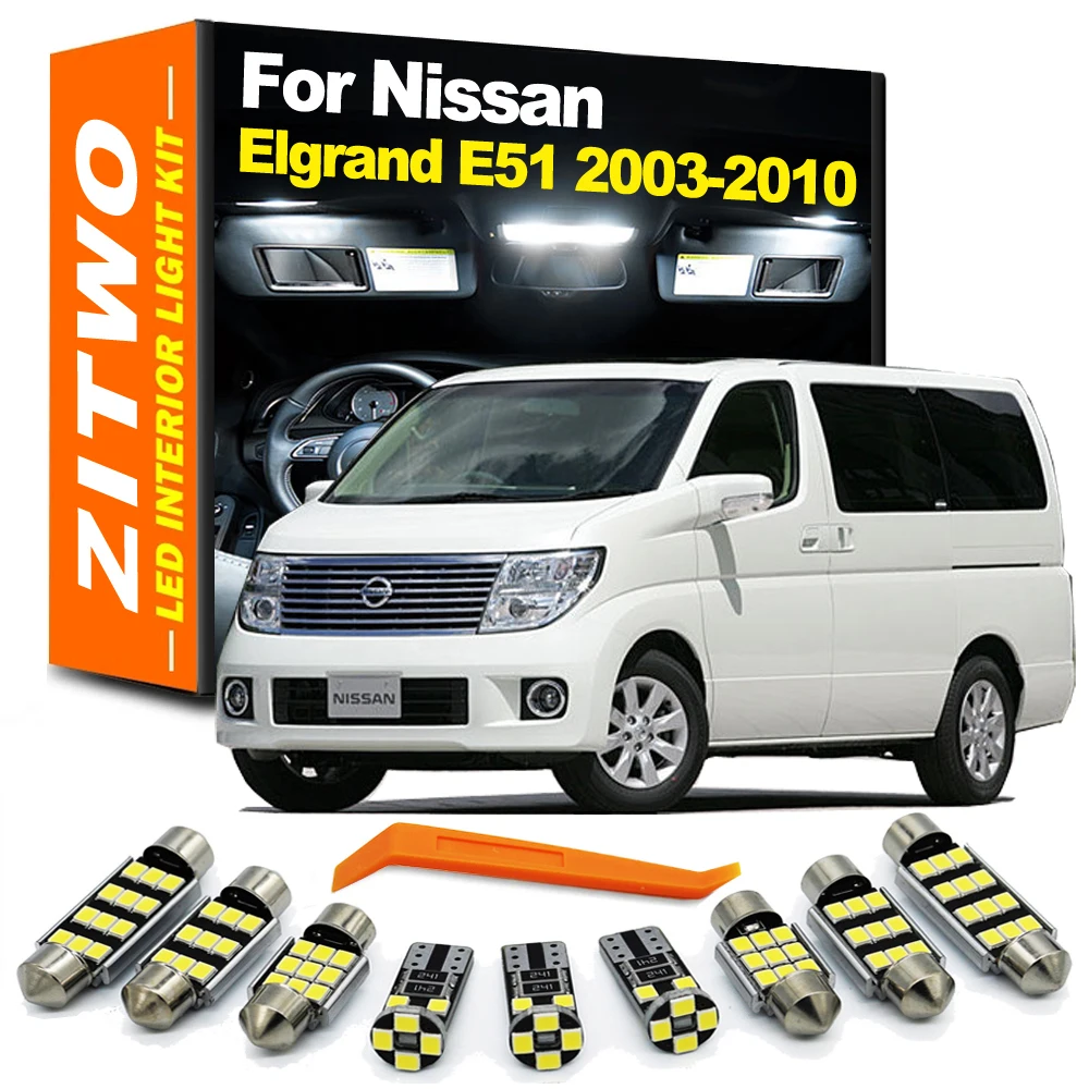 ZITWO 15Pcs For Nissan Elgrand E51 2003 2004 2005 2006 2007 2008 2009 2010 LED Bulb Interior Dome Reading Trunk Plate Light Kit