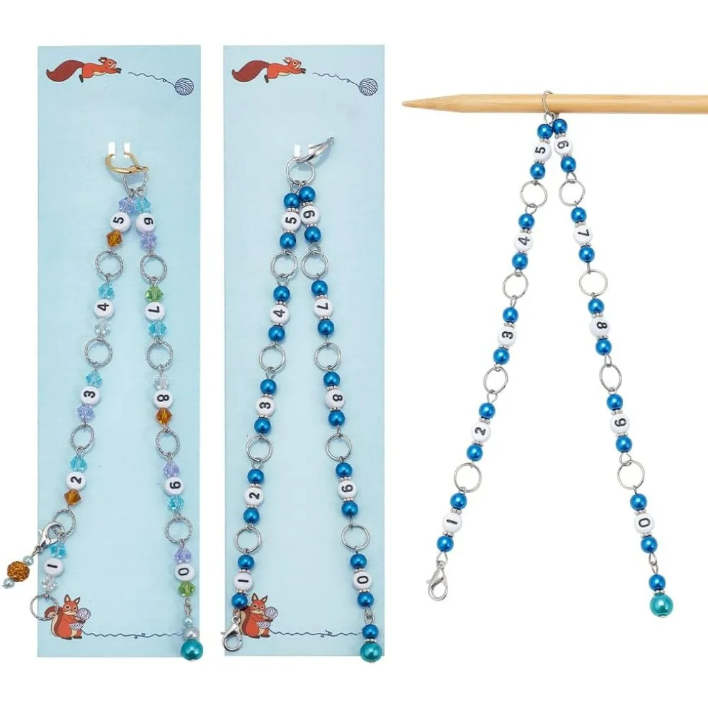 

2 шт. синие бусины, цепочки для счетчика рядов для вязания, бусины с цифрами, акриловые маркеры для стежков, аксессуары для подсчета рядов для вязания