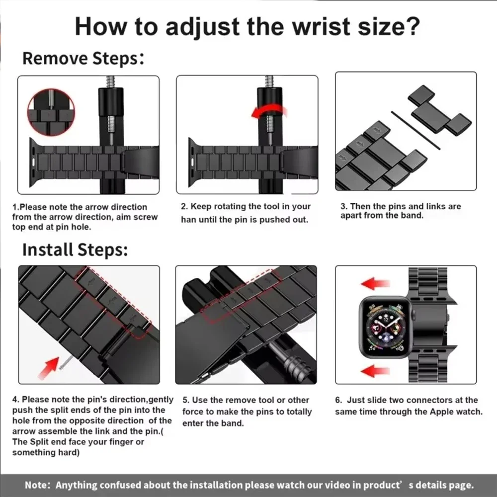 Pasek ze stali nierdzewnej do Apple Watch Band 44mm 45mm 49mm 46mm 38mm 40mm 41 42mm Bransoletka IWatch Series Ultra 3/2 11 10 9 8 7 SE — zdjęcie produktu 5