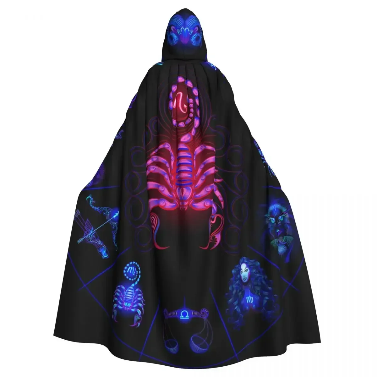 Hooded Cloak Polyester Unisex Witch Cape Costume AccessoryNeon Horoscope Circle Scorpio