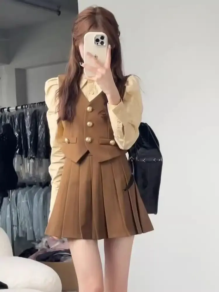 

Корейский комплект Drama College Sle JK orm Set Женский костюм-футболка Spring Faion Ensemble ort Sve Ne Design